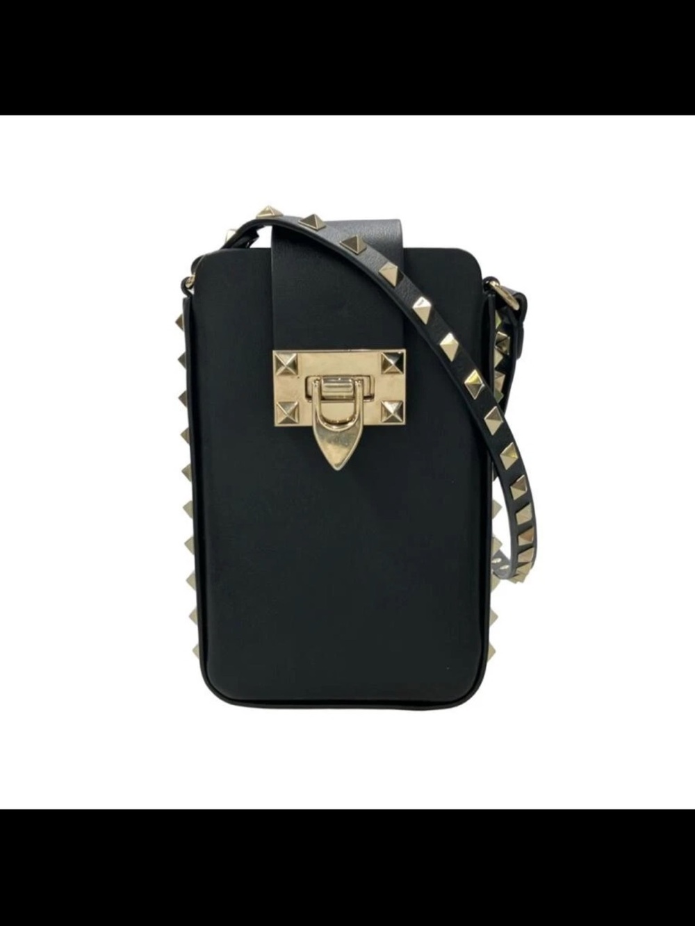 Valentino Garavani Black Crossbody Phone Bag with Gold-Tone Studs